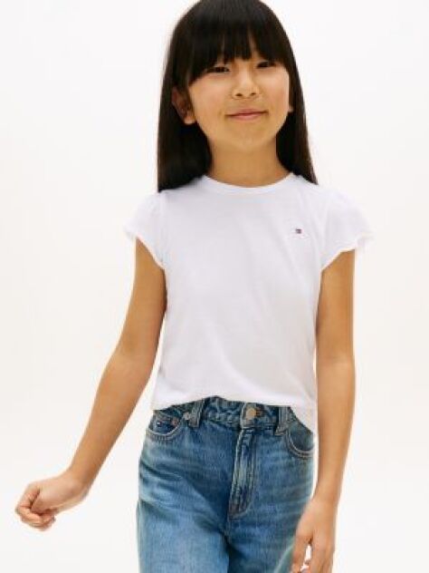 White Essential Ruffled Sleeve T-Shirt  Girls