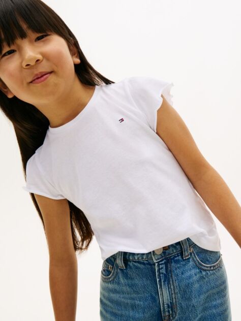 White Essential Ruffled Sleeve T-Shirt  Girls