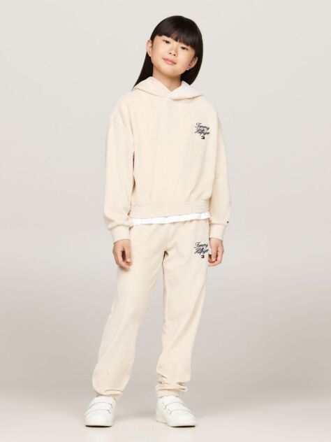 Beige Velour Cuffed Joggers  Girls