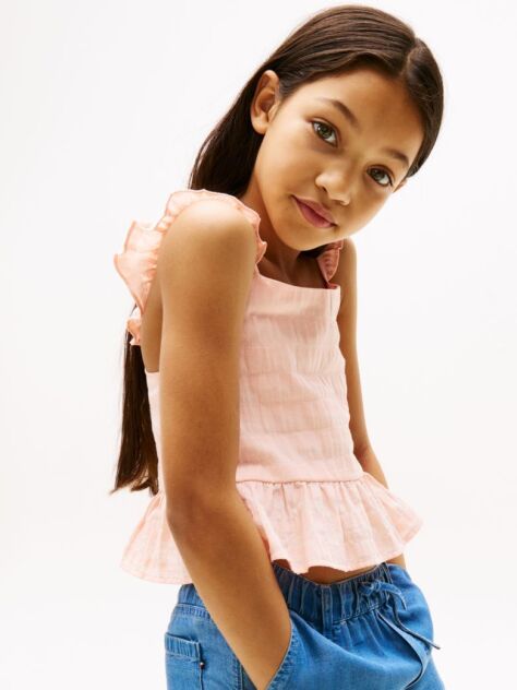 Pink Textured Ruffle Top  Girls