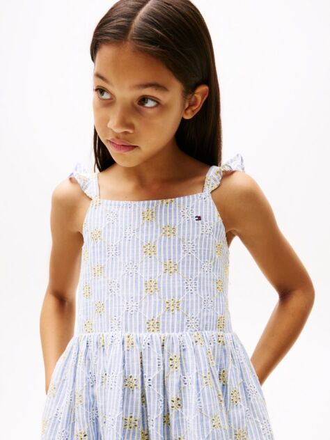 Multi Stripe Broderie Anglaise Sleeveless Dress  Girls