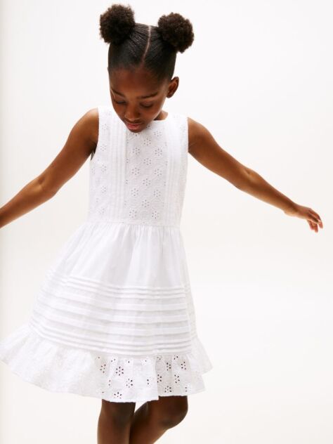 White Broderie Anglaise Fit And Flare Dress  Girls
