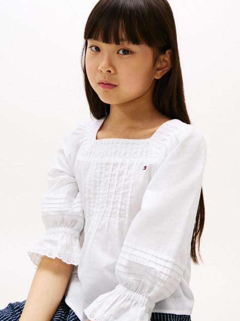 White Broderie Anglaise Pintuck Blouse  Girls