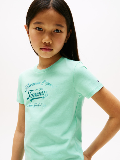 Green Metallic Logo Slim T-Shirt  Girls