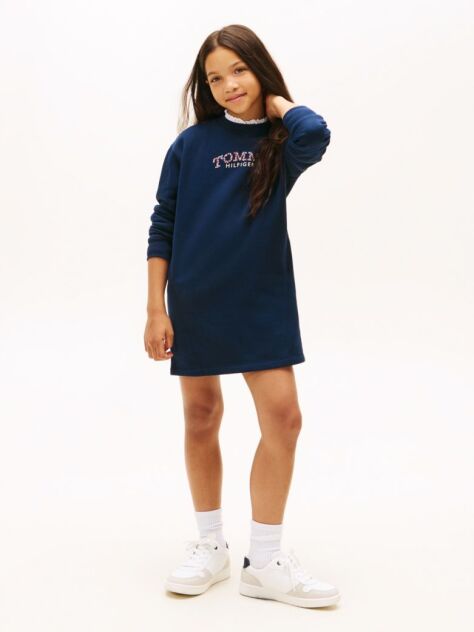 Blue Floral Logo Fleece Relaxed Sweatshirt Dress  Girls