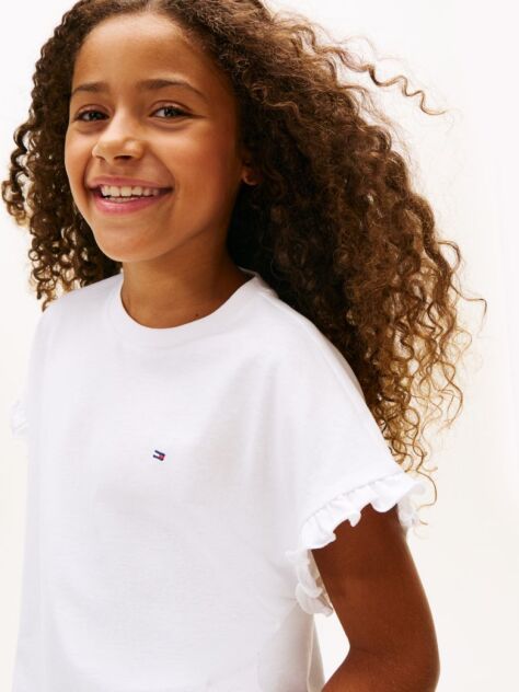 White Essential Ruffle Cuff Relaxed Top  Girls