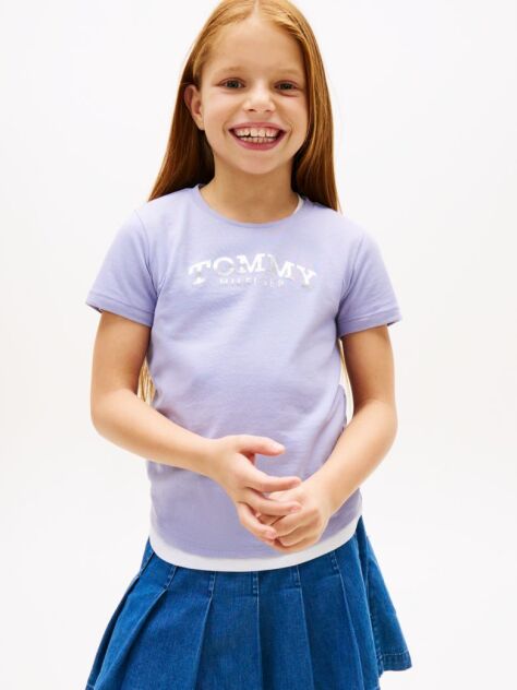 Purple Metallic Logo Slim Crew Neck T-Shirt  Girls