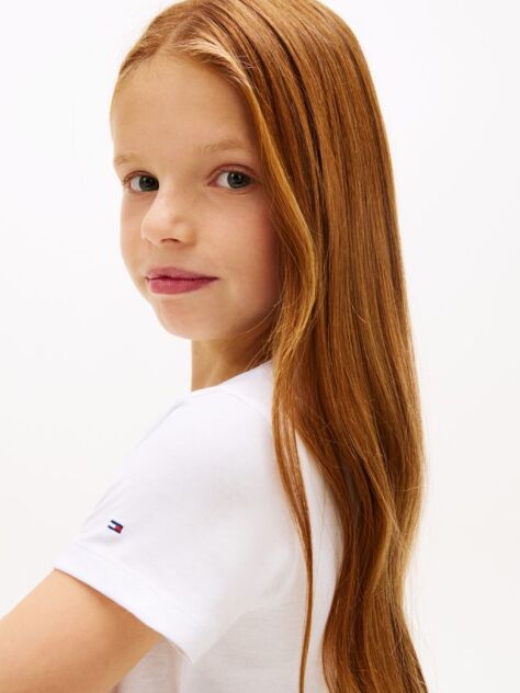 White Metallic Logo Slim Crew Neck T-Shirt  Girls