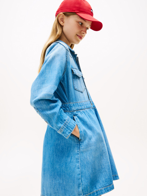 Blue Denim Long Sleeve Dress  Girls