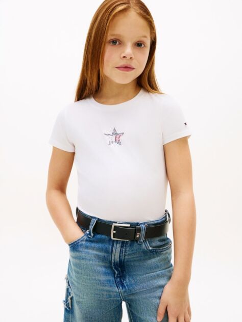 Άσπρο Extra Slim T-Shirt Με Σημαία Αστέρι  Κορίτσια
