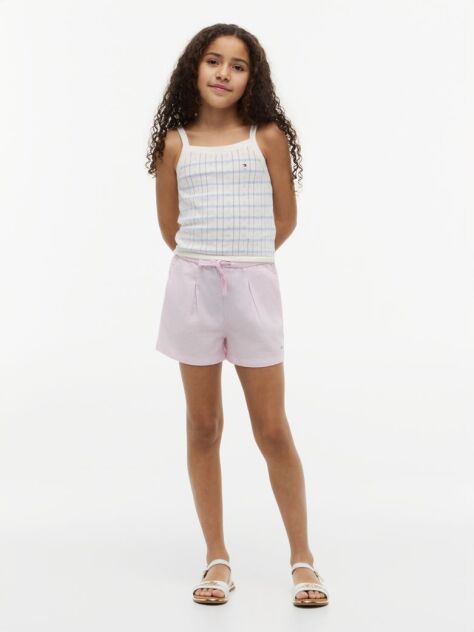 Pink Mercerised Linen Blend Wide Leg Shorts  Girls