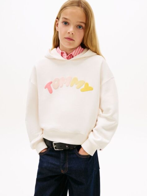 Beige Textured Logo Relaxed Hoody  Girls