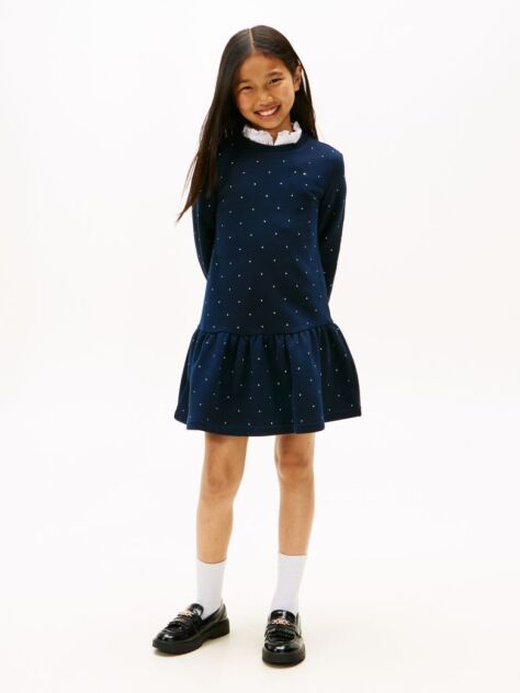 Blue Festive Stud Relaxed Fleece Skater Dress  Girls