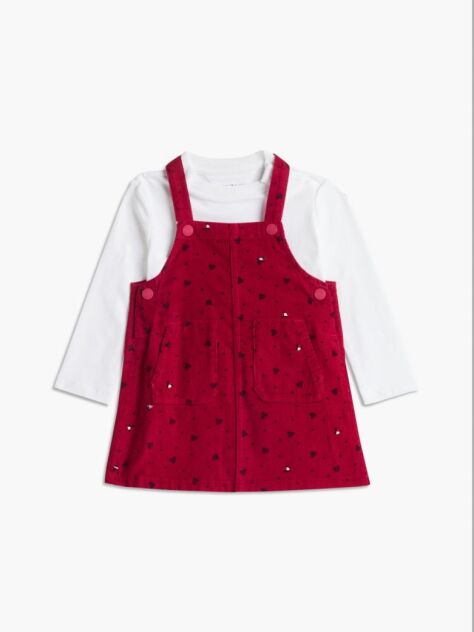 Multi Relaxed Heart Dungaree Dress Set  Newborn