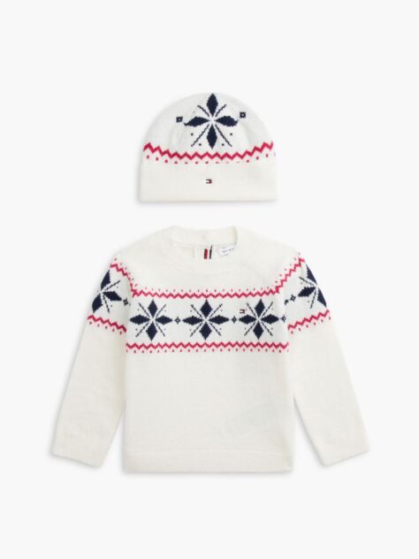 Beige Fair Isle Jumper And Beanie Set  Newborn