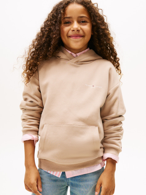 Μπεζ Fleece Hoody Με Λογότυπο Σε Κανονική Γραμμή  Παιδί Unisex