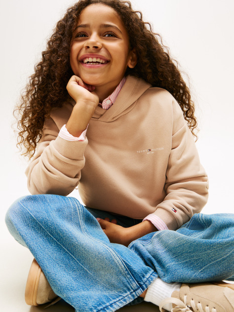 Μπεζ Fleece Hoody Με Λογότυπο Σε Κανονική Γραμμή  Παιδί Unisex
