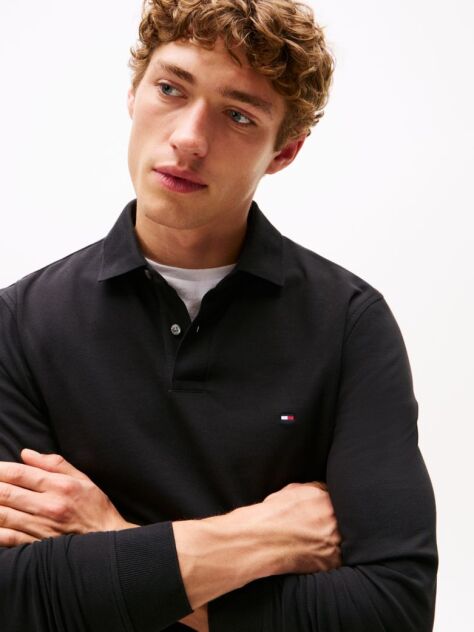 Black 1985 TH Flex Regular Fit Long Sleeve Polo  Men