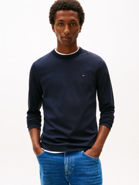 Blue Slim Interlock Long Sleeve T-Shirt  Men