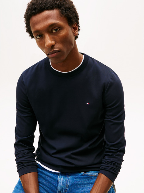 Blue Slim Interlock Long Sleeve T-Shirt  Men