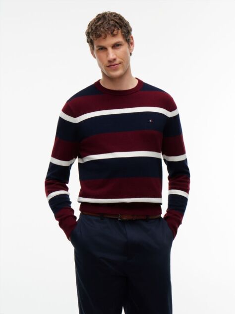 Red Cotton Cashmere Crew Neck Jumper.  Men