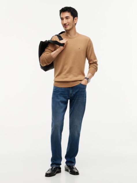 Brown Cotton Cashmere Crew Neck Jumper.  Men