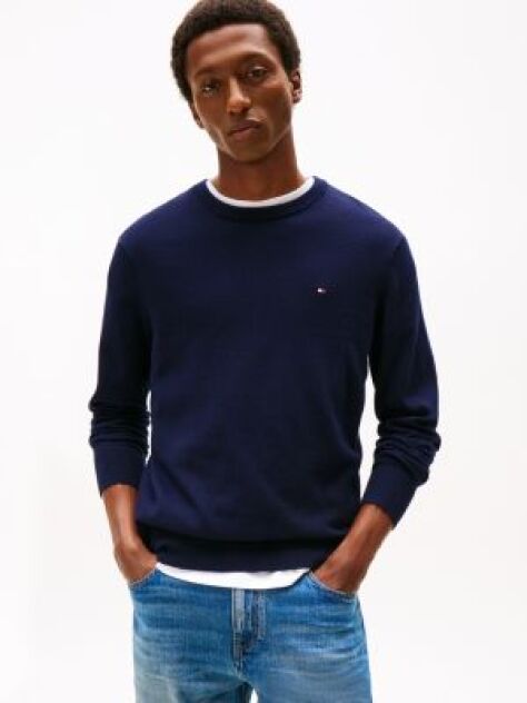 Blue Cotton Cashmere Crew Neck Jumper.  Men