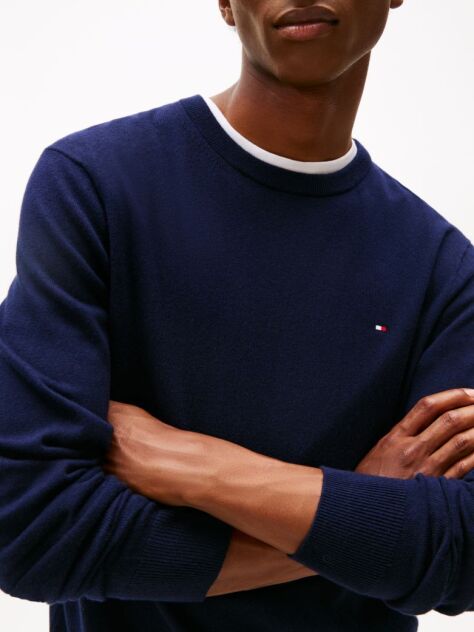 Blue Cotton Cashmere Crew Neck Jumper.  Men
