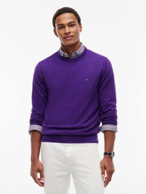 Purple Cotton Cashmere Crew Neck Jumper.  Men