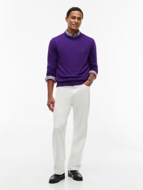Purple Cotton Cashmere Crew Neck Jumper.  Men