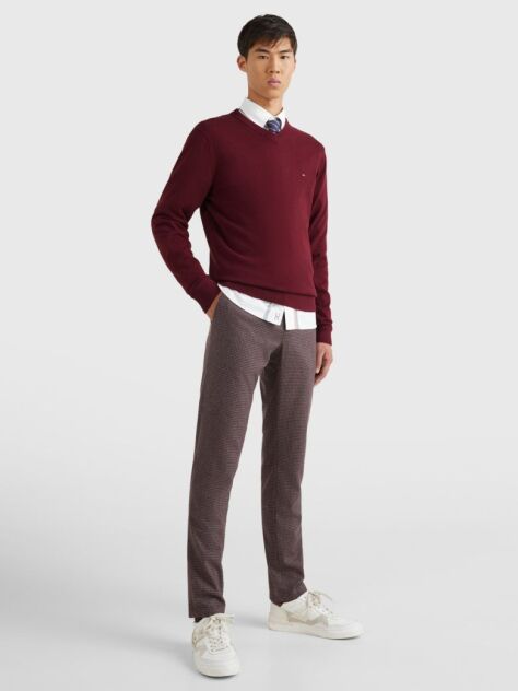 Red Cotton Cashmere V-Neck Jumper  Men
