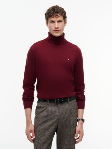 Red Cotton Cashmere Roll Neck Jumper  Men