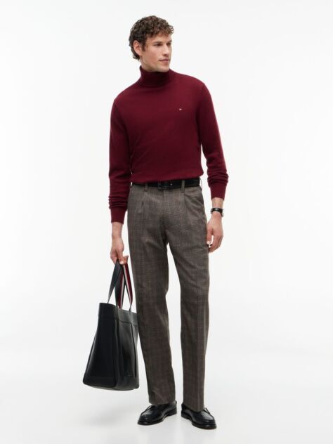 Red Cotton Cashmere Roll Neck Jumper  Men