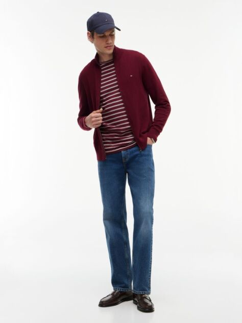 Red Cotton Cashmere Zip-Thru Cardigan  Men