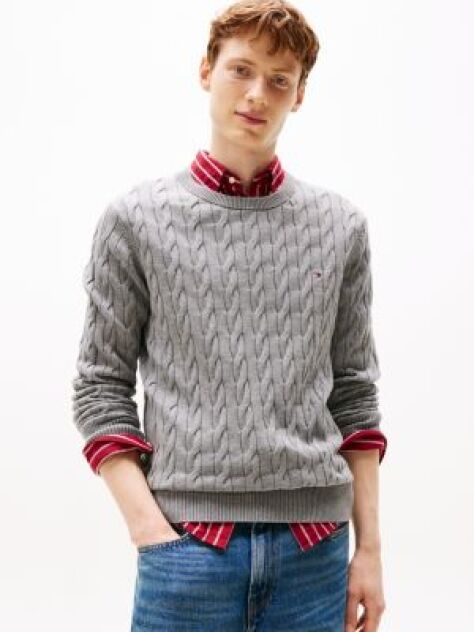 Grey Classics Cable Knit Relaxed Fit Jumper  Men