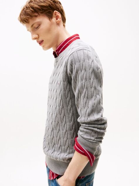 Grey Classics Cable Knit Relaxed Fit Jumper  Men