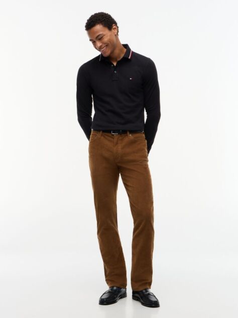 Black Tipped Long Sleeve Slim Polo Shirt  Men