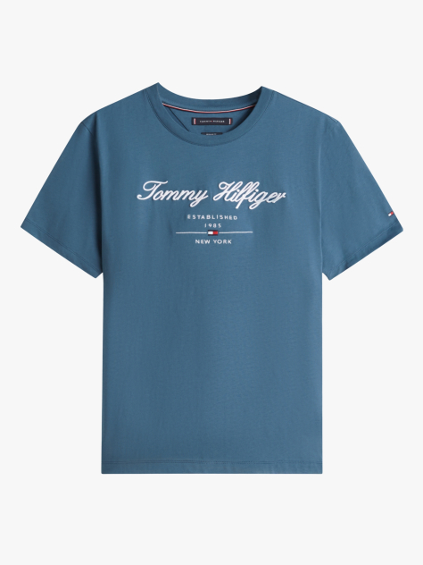 Blue Script Logo Crew Neck T-Shirt  Men