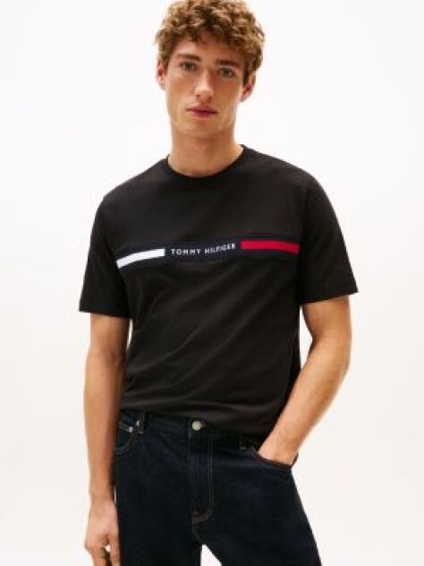 Black Crew Neck Logo Panel T-Shirt  Men