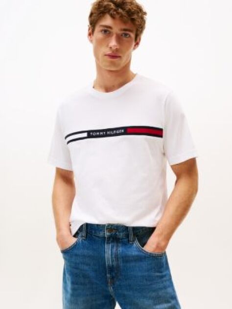 White Crew Neck Logo Panel T-Shirt  Men