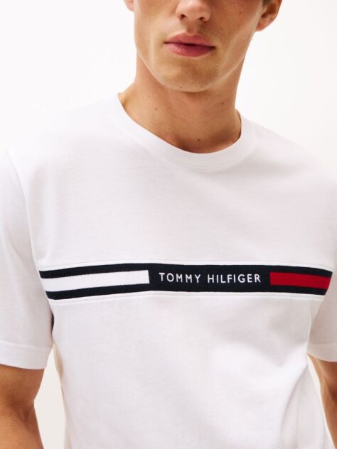White Crew Neck Logo Panel T-Shirt  Men
