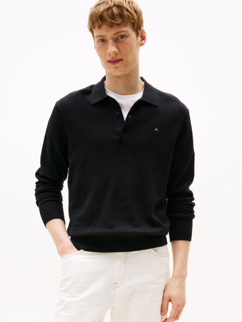 Black Polo Collar Jumper with Cashmere  Men