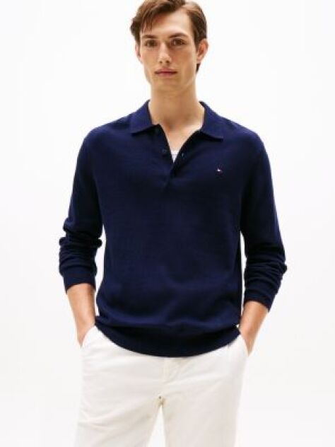 Blue Polo Collar Jumper with Cashmere  Men