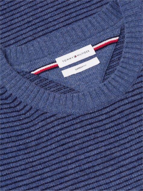 Blue Pure Lambswool Crew Neck Jumper  Men