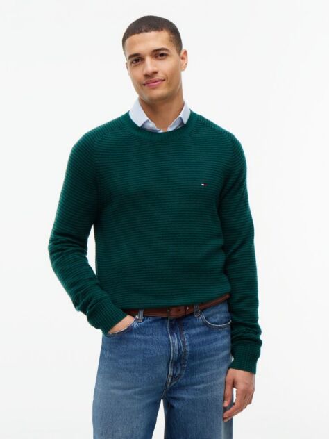 Green Pure Lambswool Crew Neck Jumper  Men