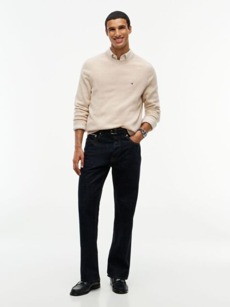 Beige Pure Lambswool Crew Neck Jumper  Men