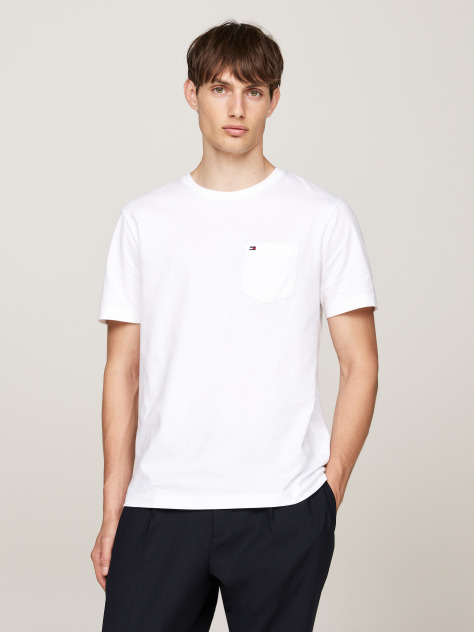 Άσπρο T-Shirt Με Σήμα Στην Τσέπη  Άνδρες