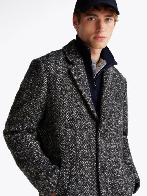 Grey Wool Single Breasted Coat  Men