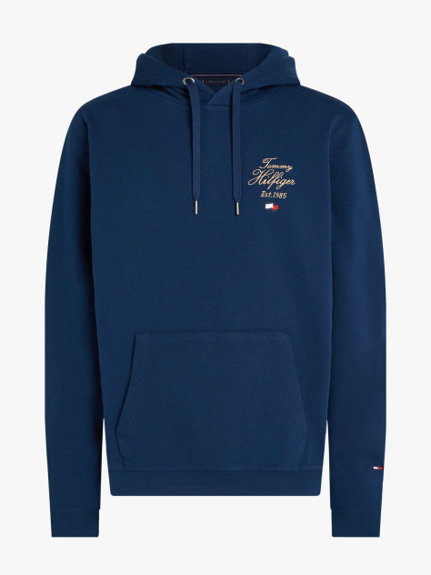 Blue Embroidery Drawstring Hoody  Men