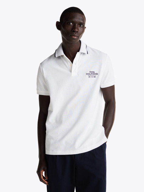 White Logo Embroidery Polo  Men